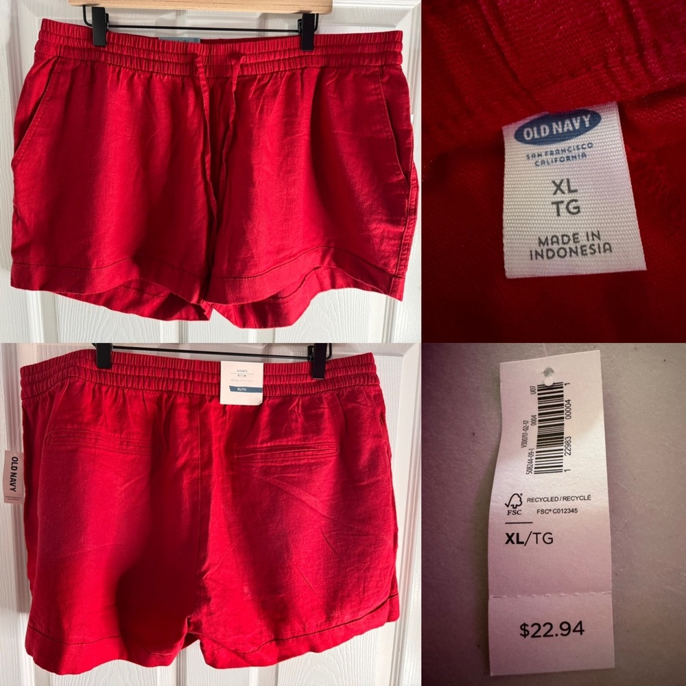 Old Navy Women's XL NWT mid-rise Red LINEN Shorts